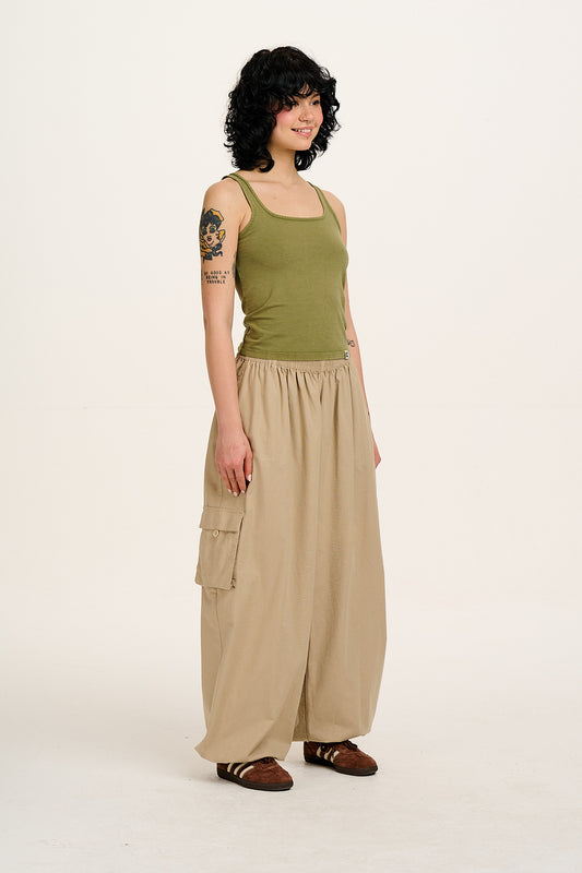 Rumi - Wide Leg Cotton & Linen Trousers in Beige