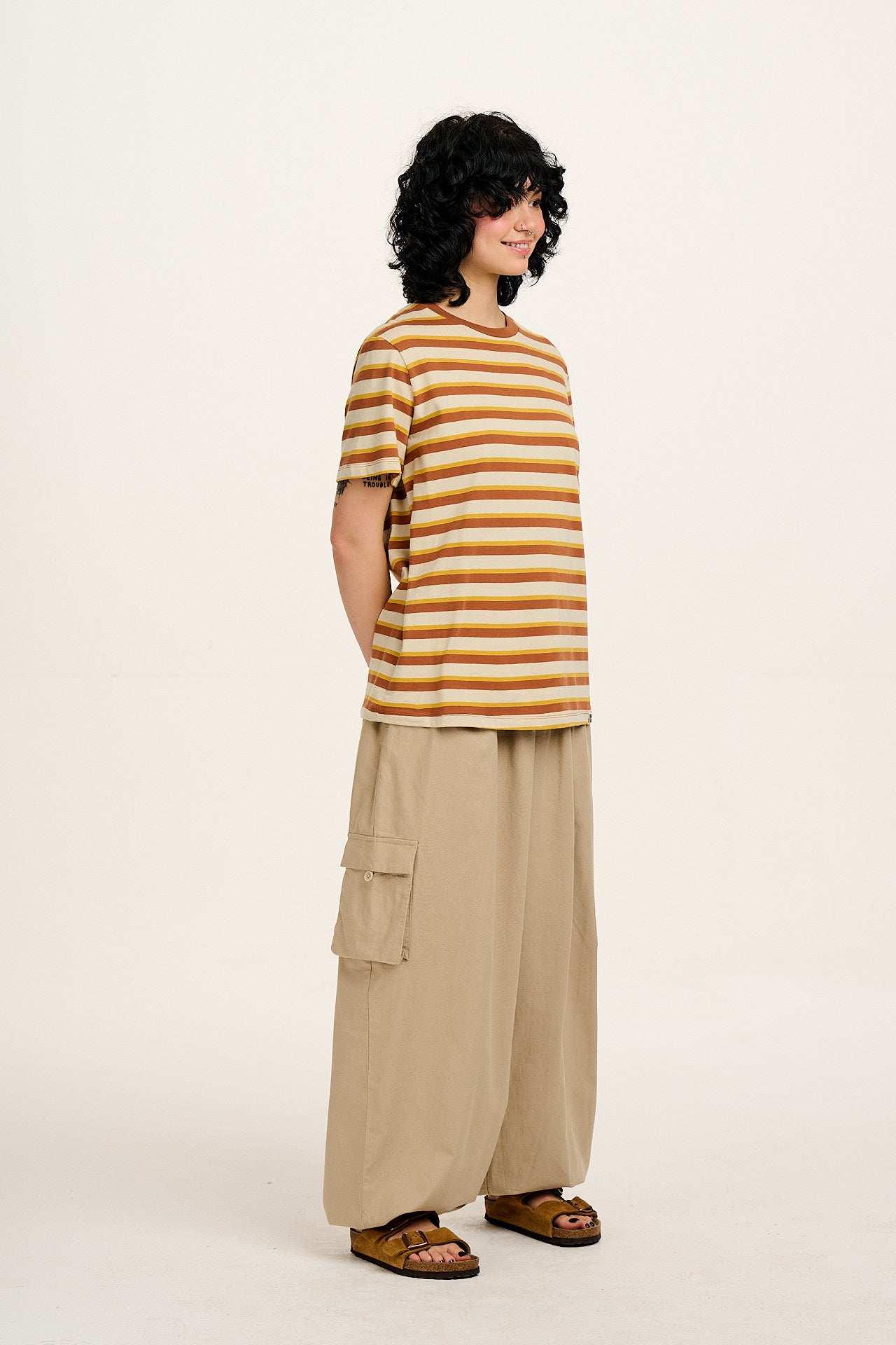 Rumi - Wide Leg Cotton & Linen Trousers in Beige