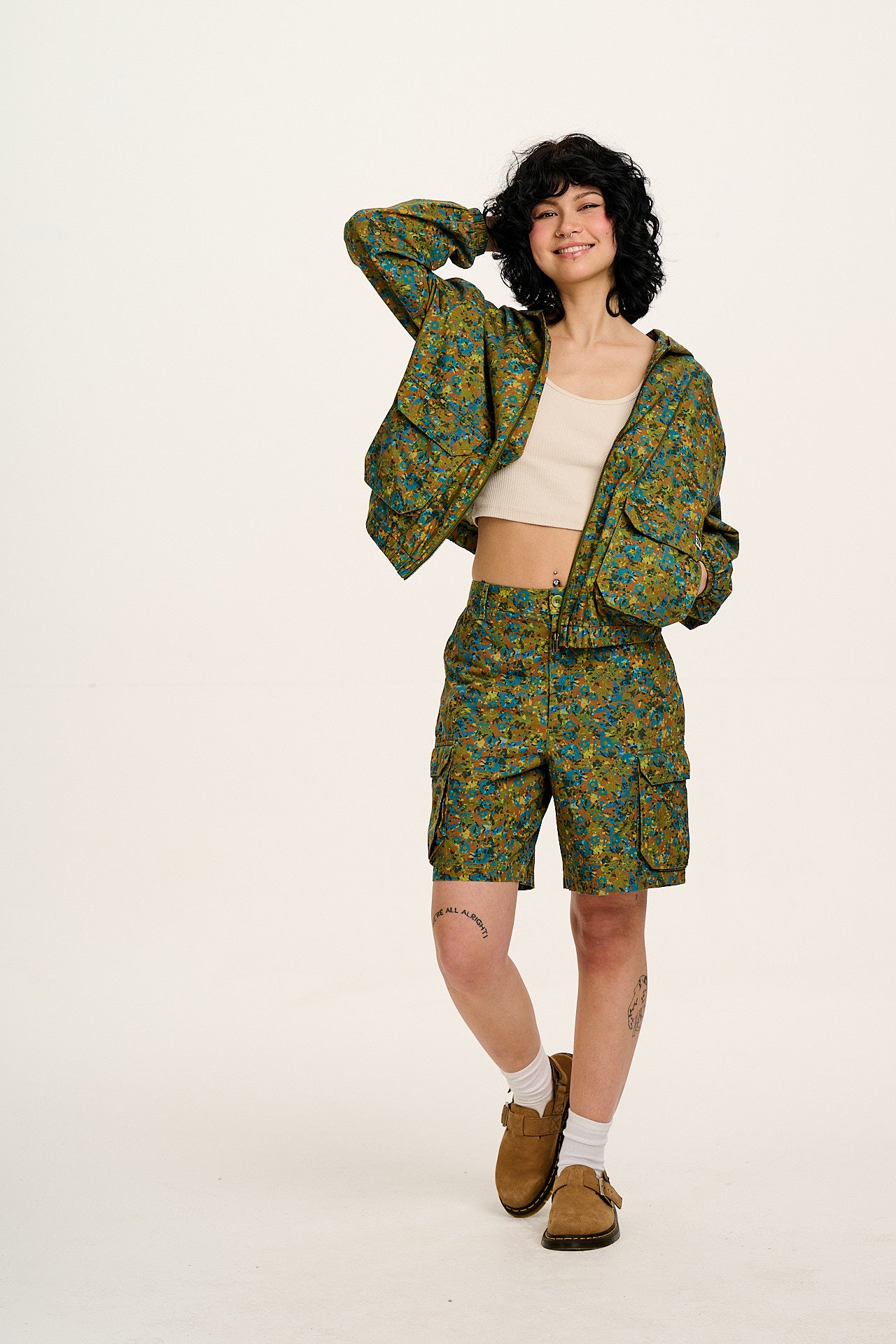 Jai - Lightweight Cotton Jacket in Green Trix Floral Print