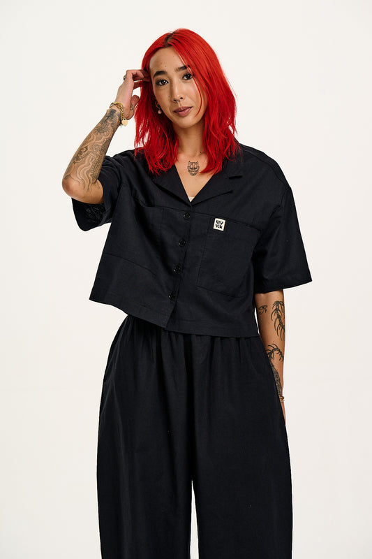 Alfie - Cotton & Linen Shirt in Black