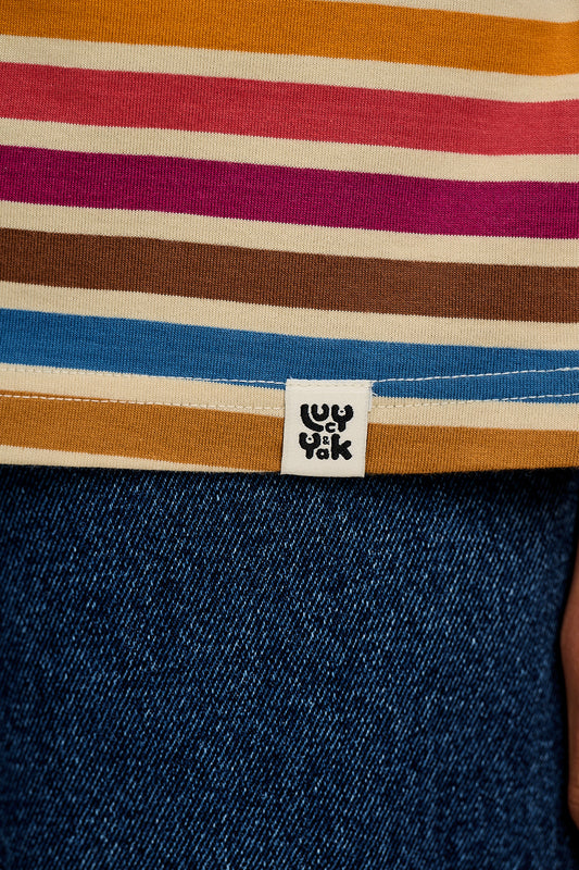 Benny - Oversized Cotton T-Shirt in Rainbow & Ecru Stripe