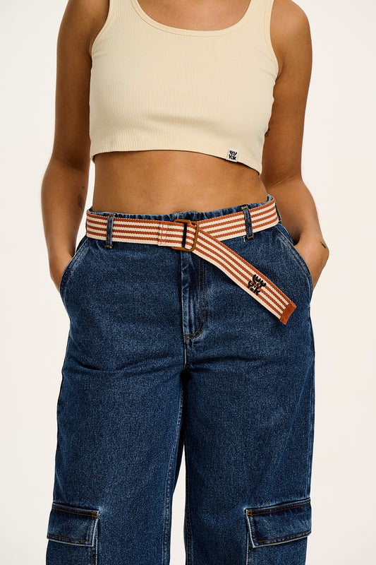 Flynn - D-Ring Cotton Belt in Amber & Ecru Stripe