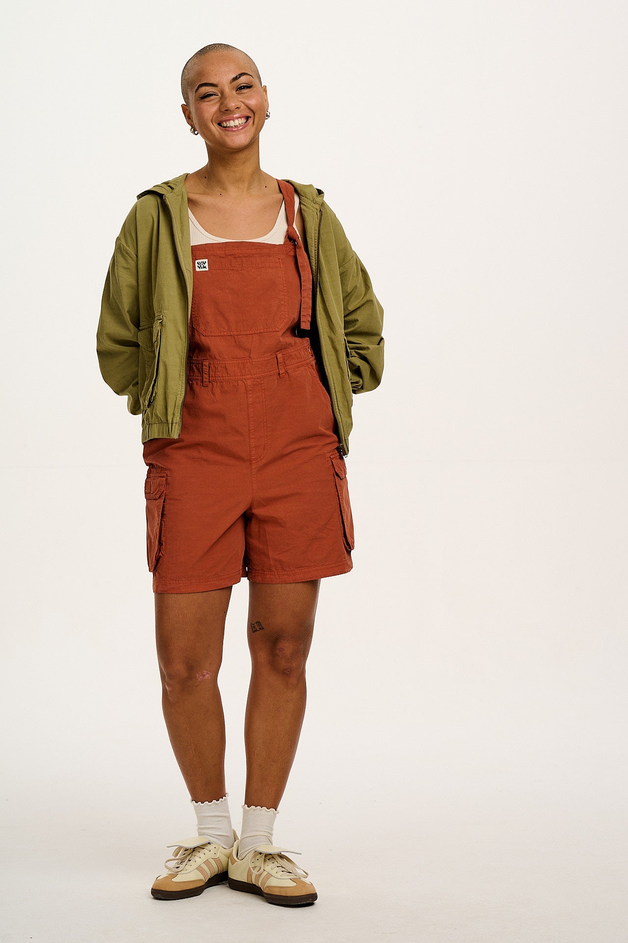 Colorado - Cotton Cargo Dungaree Shorts in Amber Orange