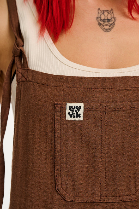 River - Cropped Cotton Dungarees in Brown Cocoa