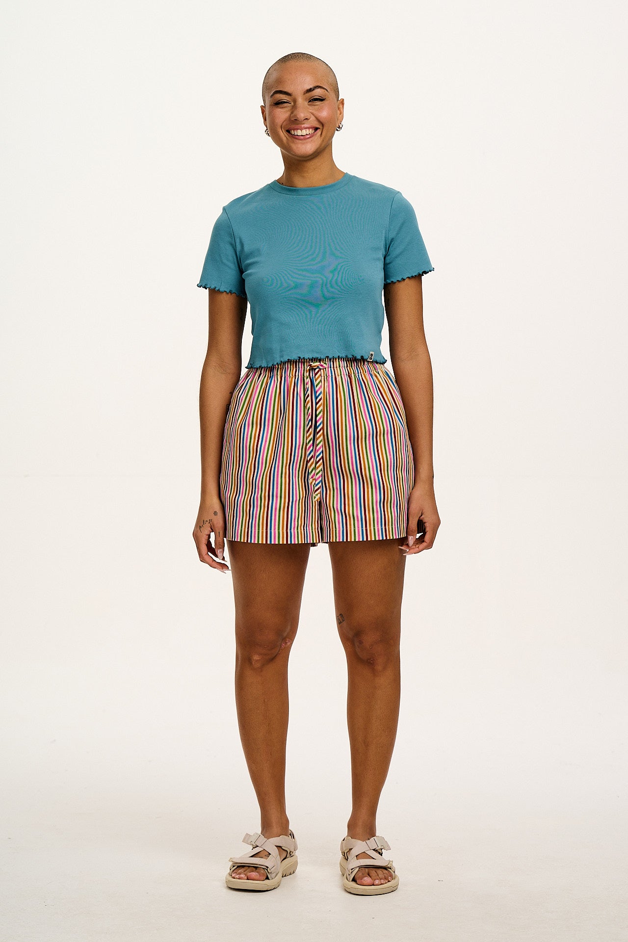 Charlie - Cotton Shorts in Rainbow & Ecru Stripe