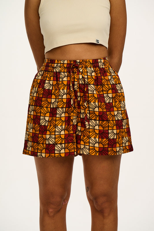 Charlie - Cotton Shorts in Ecru & Orange Kiara Print