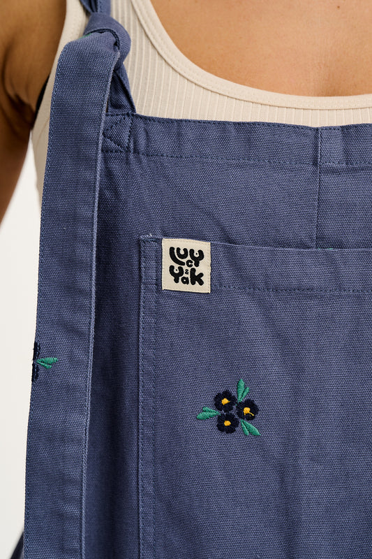 Original - Cotton Dungarees in Blue With Frankie Floral Embroidery