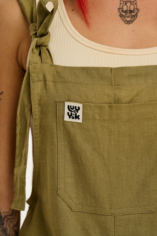 Jenny - Wide Leg Cotton & Linen Dungaree in Herb Garden Green