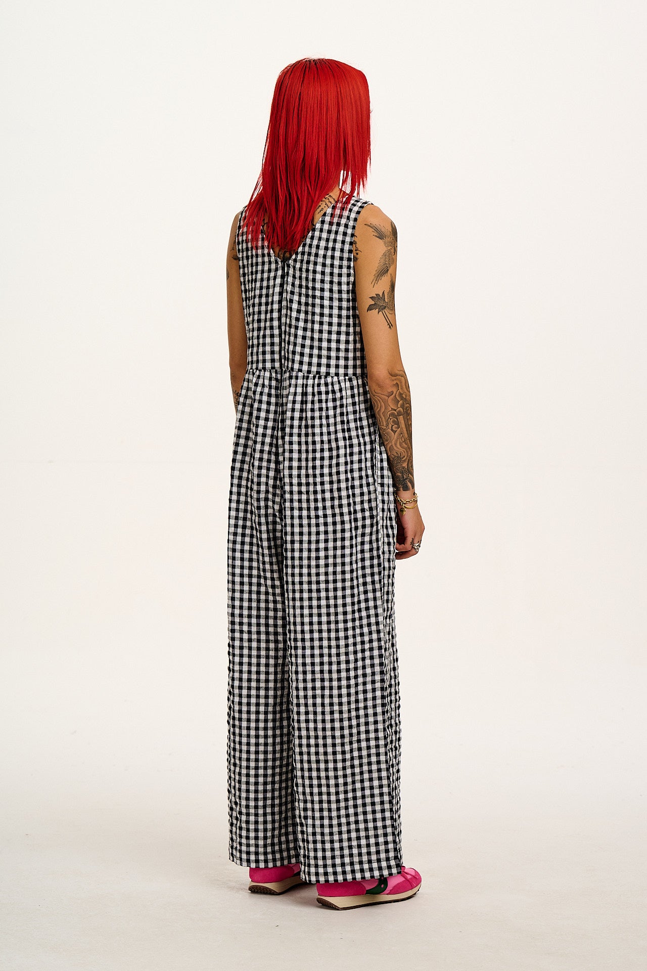 Bellamy - Wide Leg Cotton Jumpsuit in Black & White Gingham
