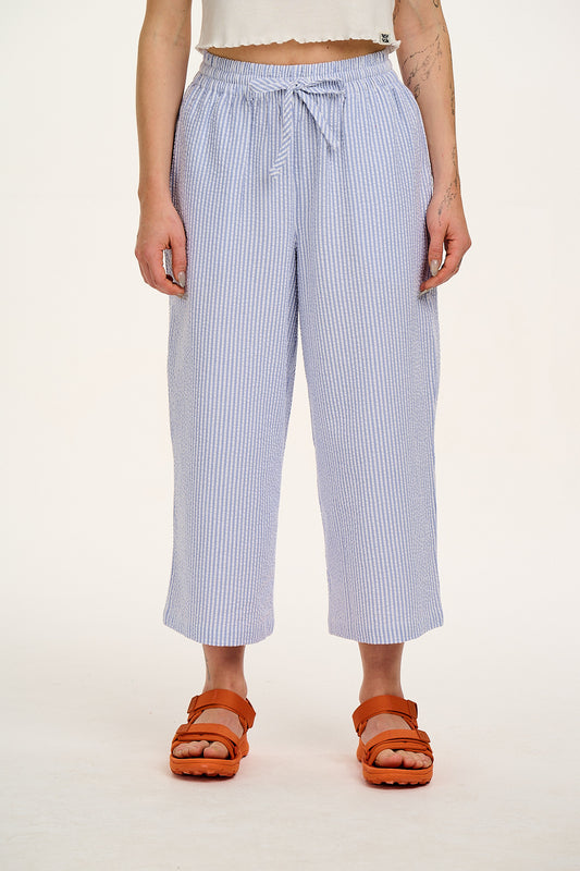 Chuck - Wide Leg Cotton Trousers in Blue Stripe