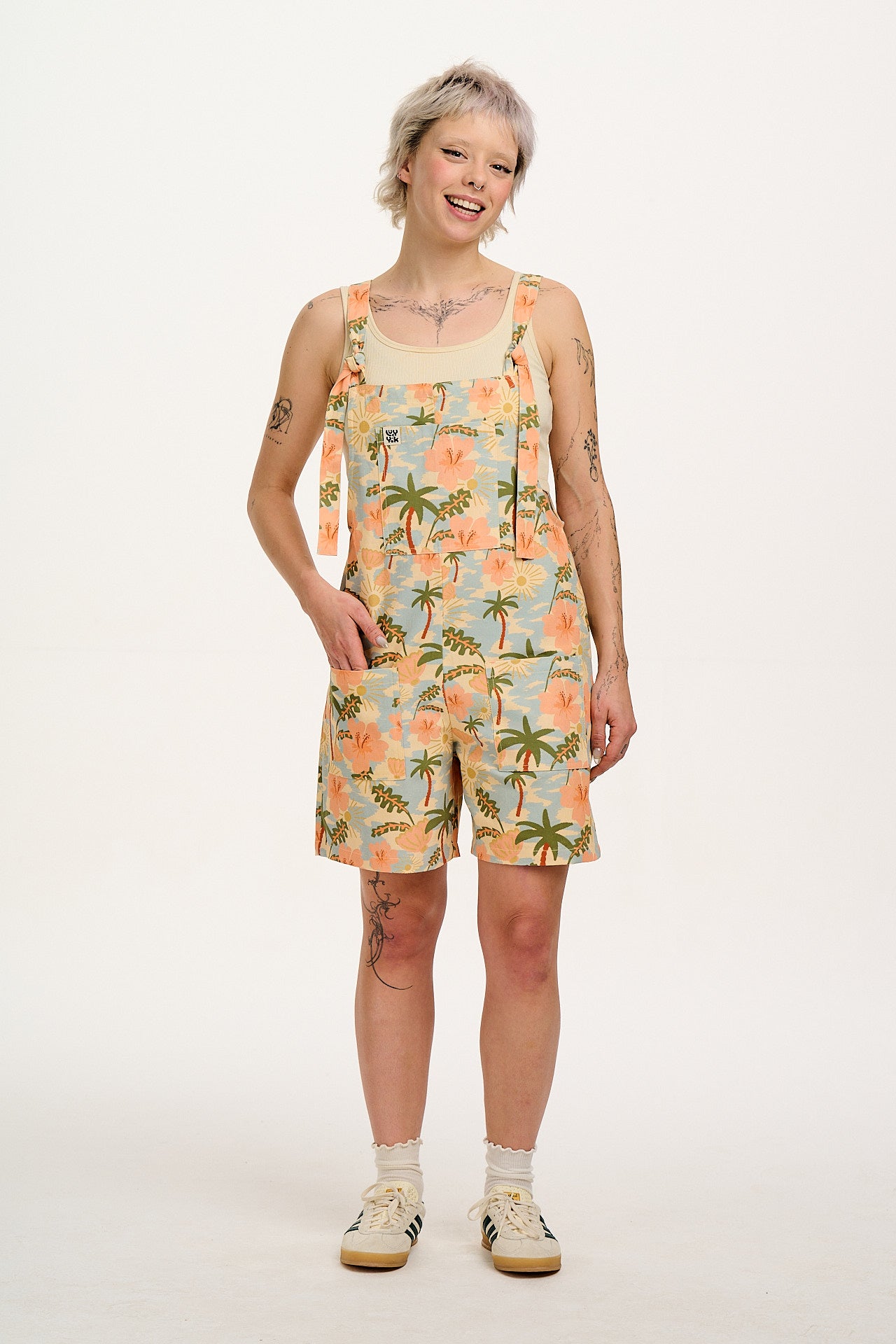 Original - Cotton Dungaree Shorts in Blue Fernanda Print
