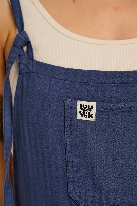 River - Cropped Cotton Dungarees in Indigo