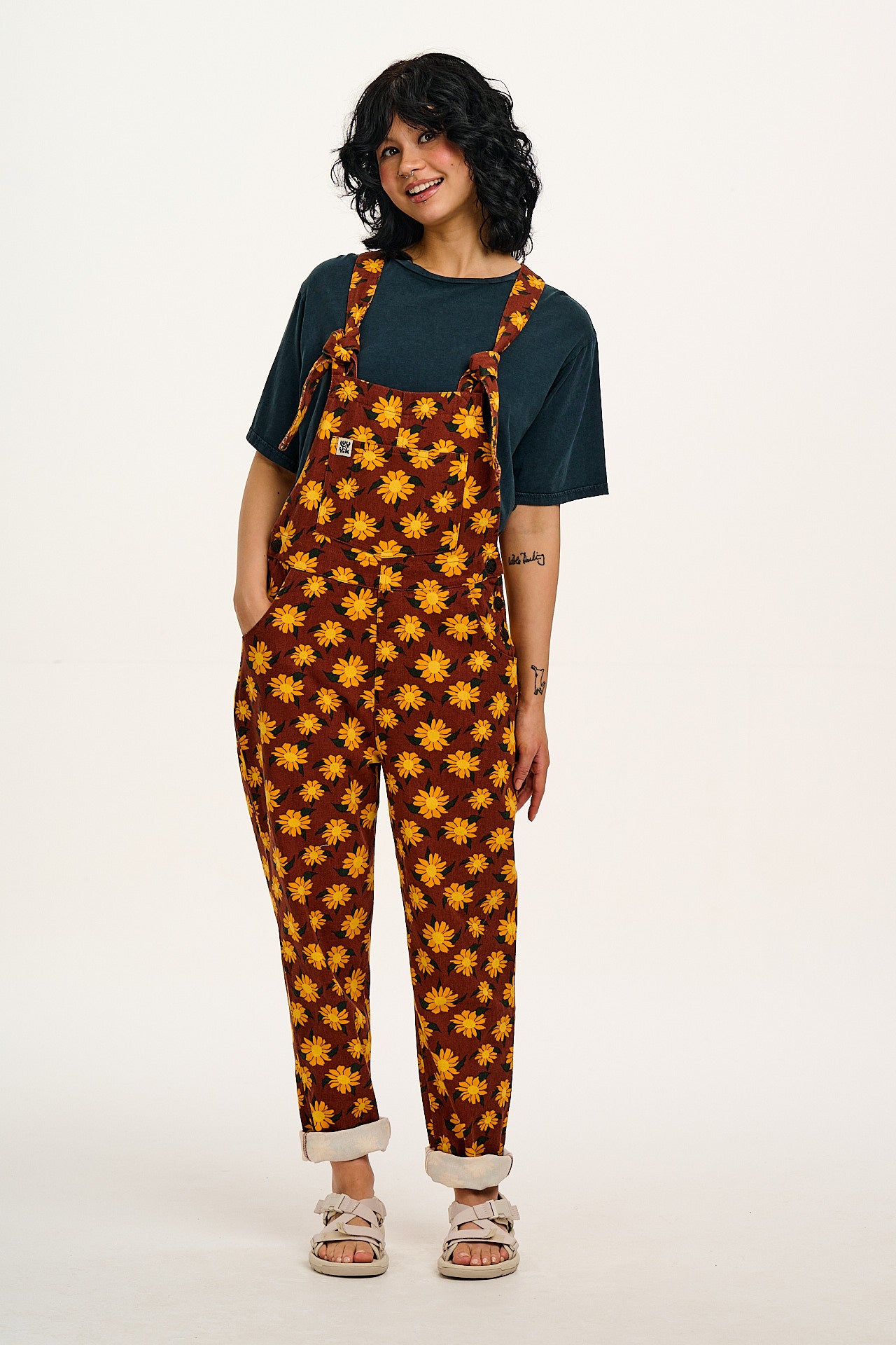 Reuben - Cotton Dungarees in Orange Selene Sunflower Print