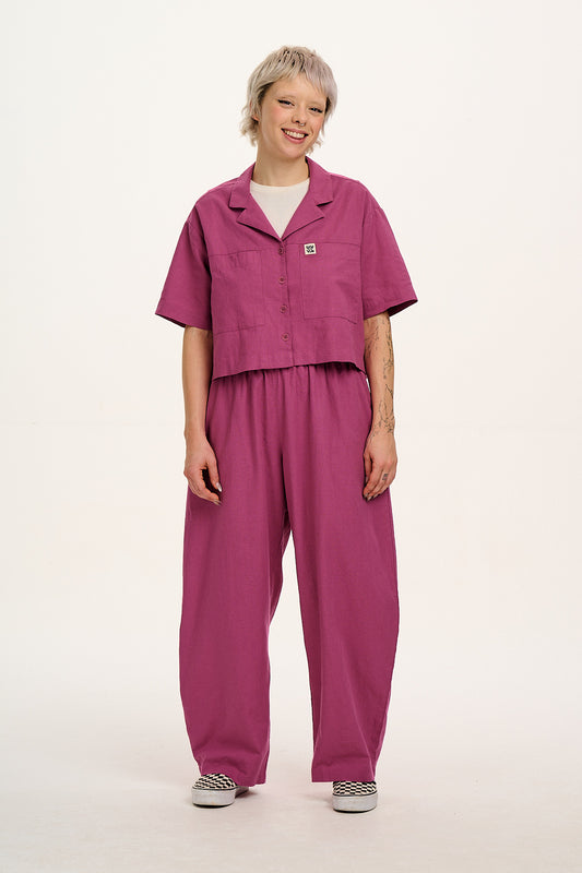 Freddie - Barrel Leg Cotton & Linen Trousers in Dahlia Pink