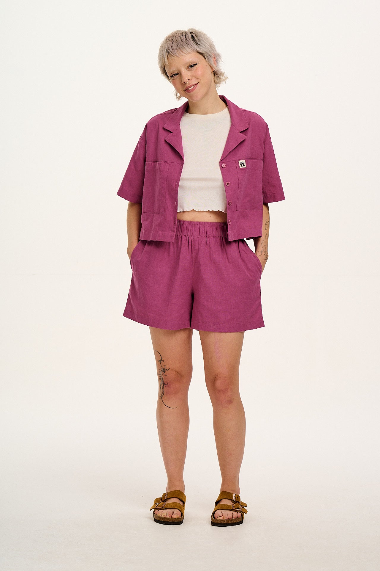 Alfie - Cotton & Linen Shirt in Dahlia Pink