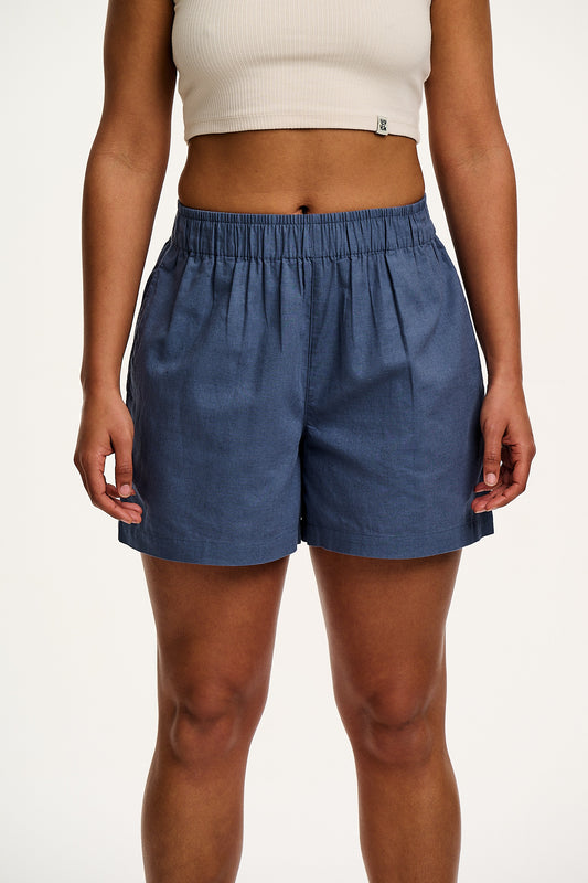 Jessie - Cotton & Linen Shorts in Vintage Indigo