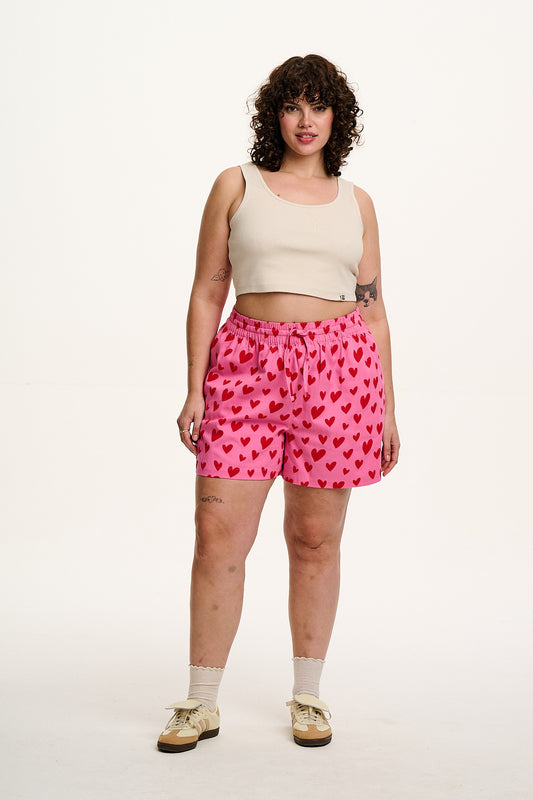 Charlie - Cotton Shorts in Pink Heart Cupid Print