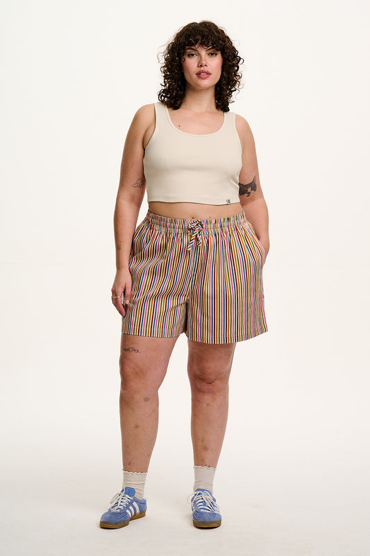Charlie - Cotton Shorts in Rainbow & Ecru Stripe