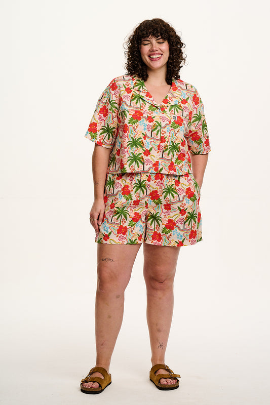Jessie - Cotton & Linen Shorts in Totally Tropical Print