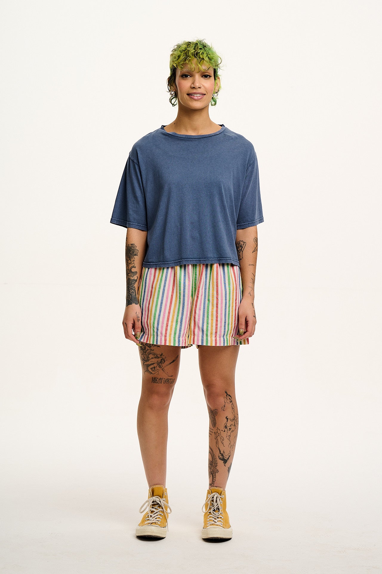 Jessie - Cotton & Linen Shorts in Rainbow Stripe