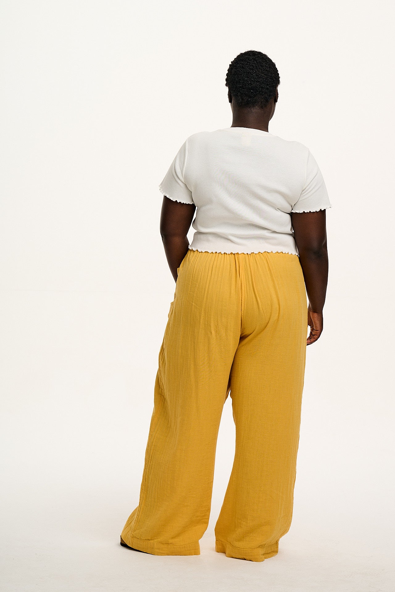Sierra - Wide Leg Cotton Trousers in Mustard Yellow