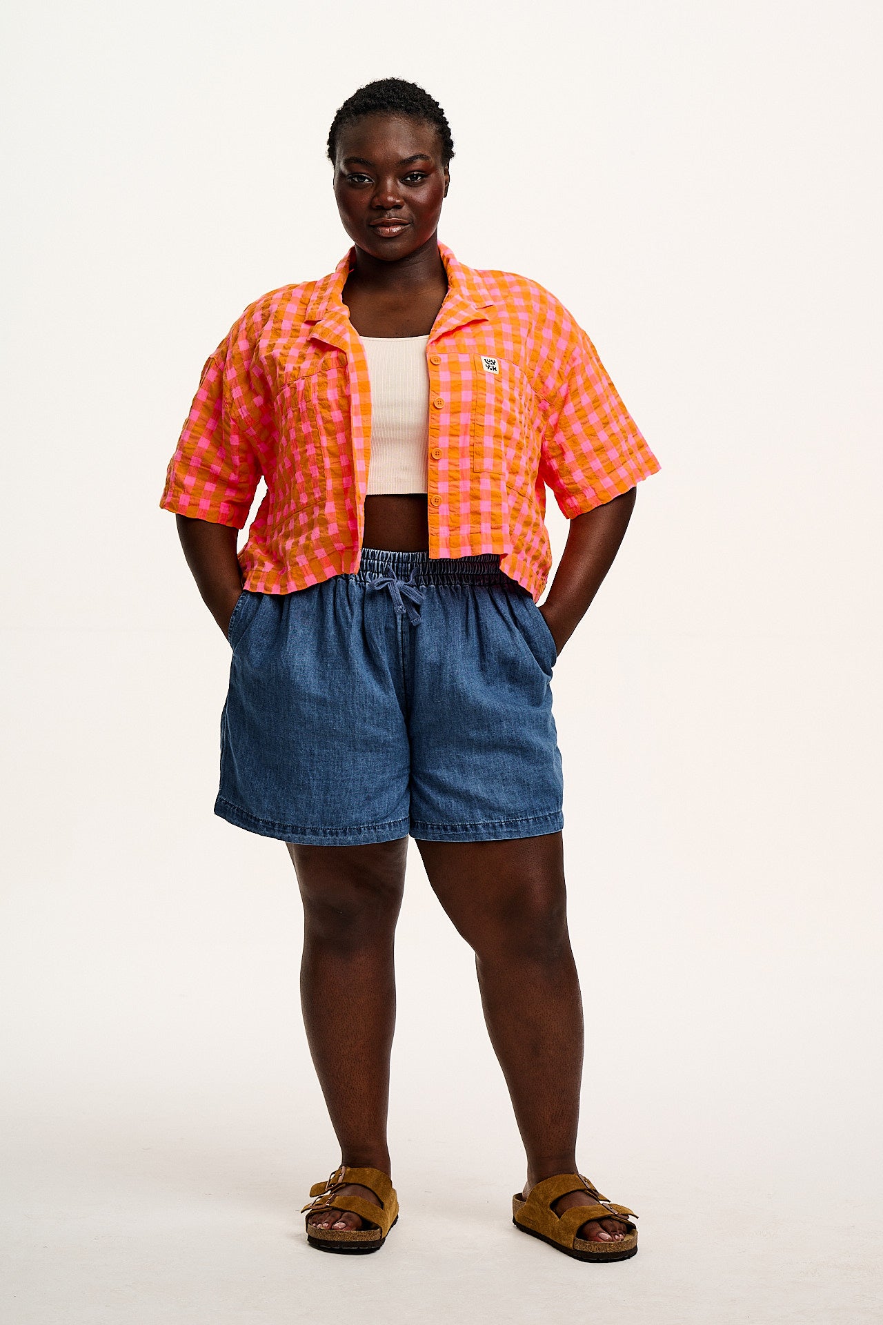 Charlie - Cotton & Hemp Shorts in Mid Wash Blue