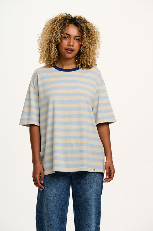 Benny - Oversized Cotton T-Shirt in White & Blue Stripe