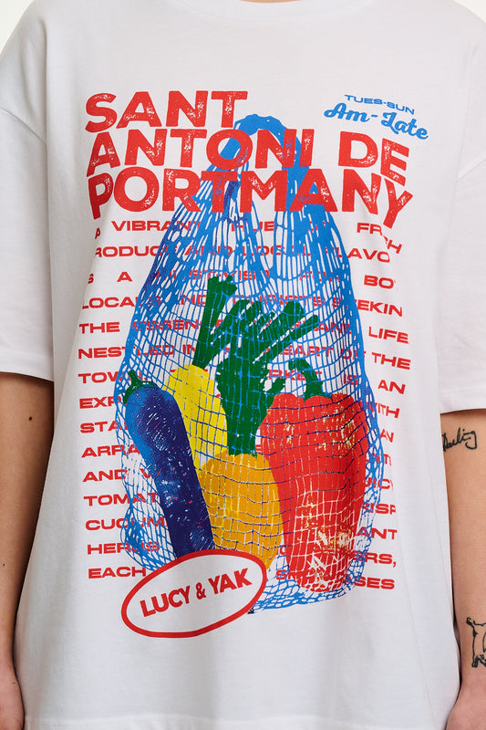 Benny - Oversized Cotton T-Shirt in White Sant Antoni Print