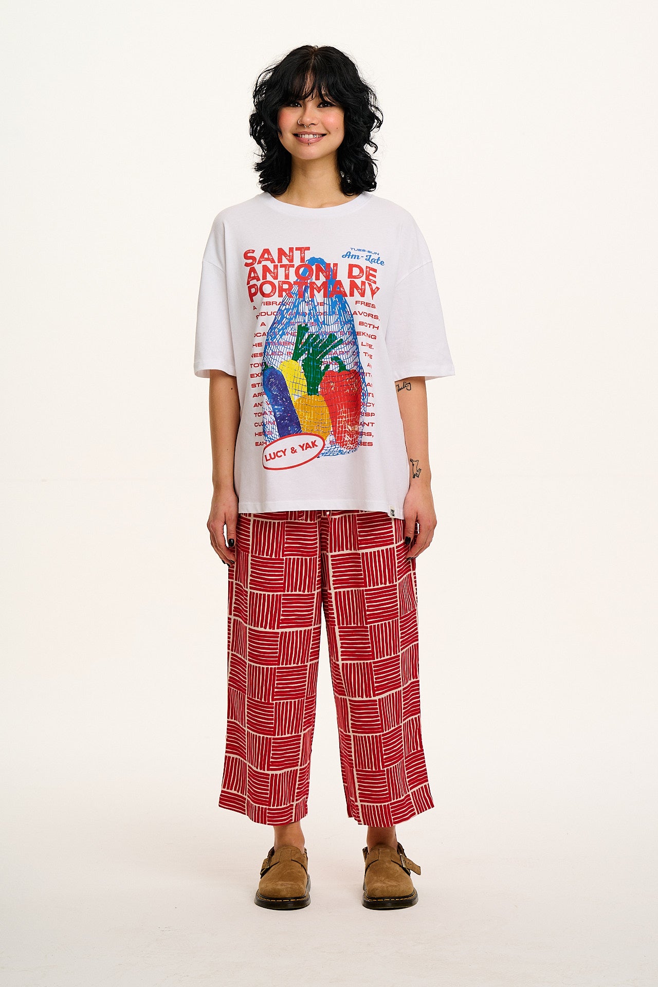 Benny - Oversized Cotton T-Shirt in White Sant Antoni Print