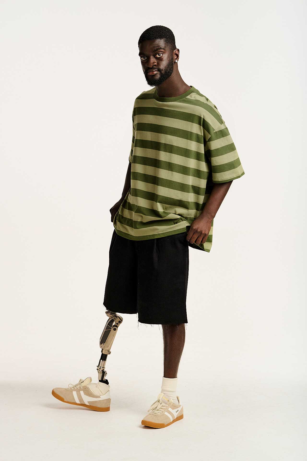 Benny - Oversized Cotton T-Shirt in Green Stripe