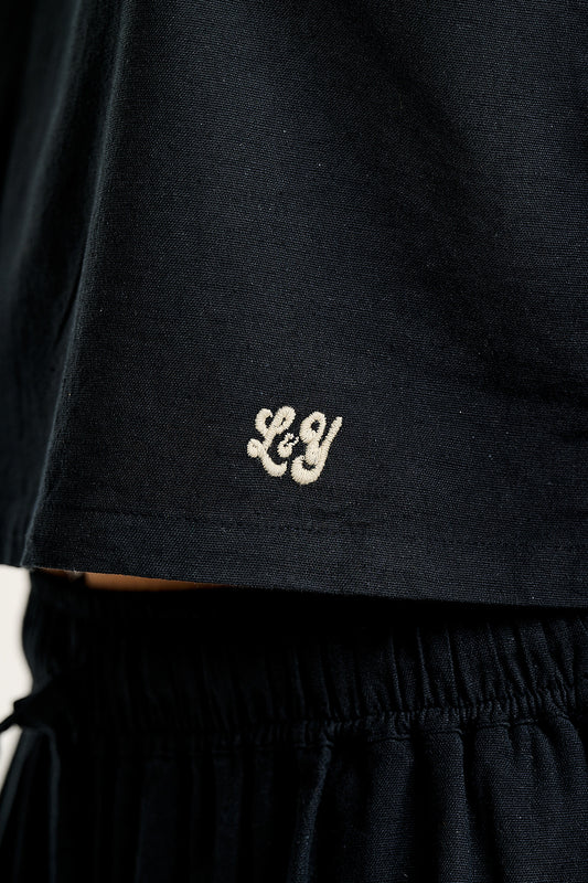 Arden - Cotton & Linen Shell Top in Black