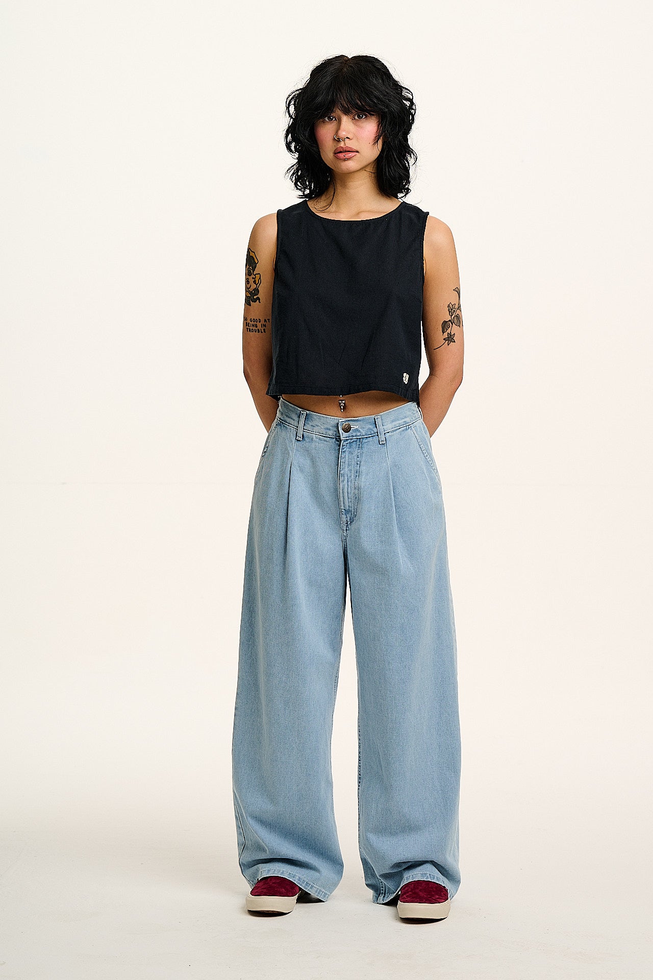 Arden - Cotton & Linen Shell Top in Black