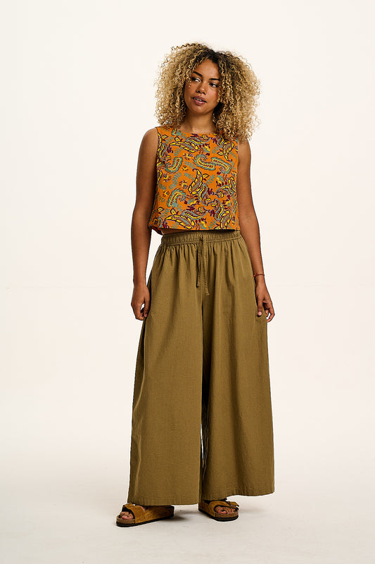 Arden - Cotton & Linen Shell Top in in Orange Sunset Paisley Print