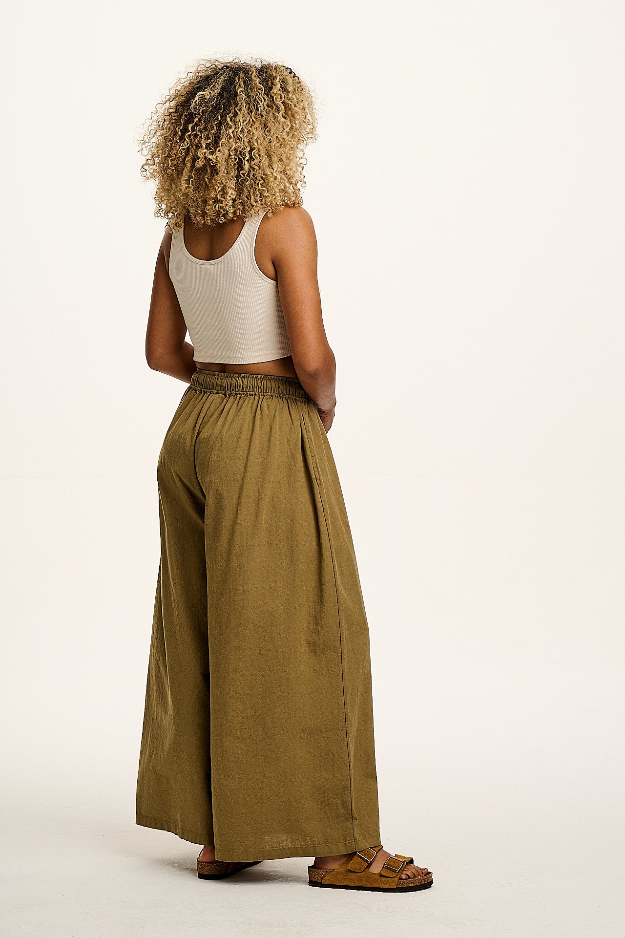 Aster - Cotton & Linen Trousers in Khaki Green