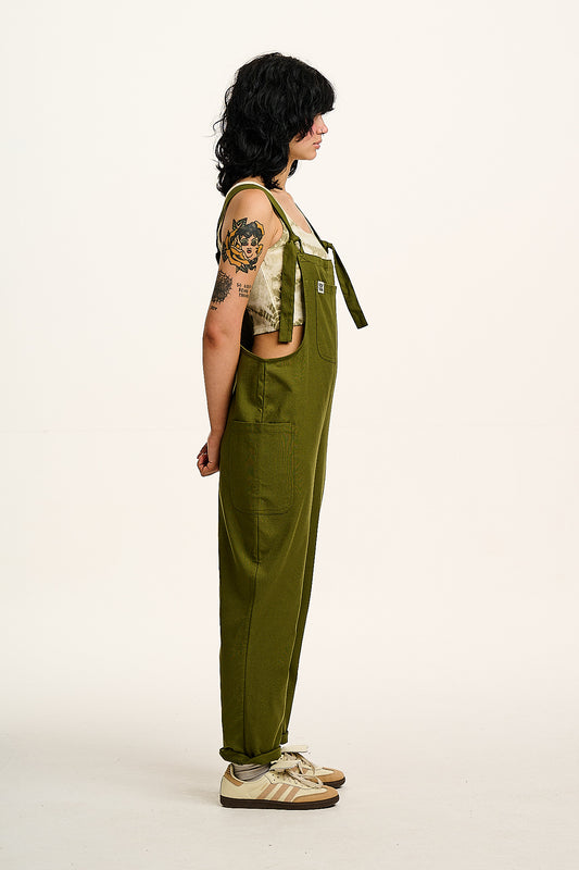 Una - Cotton Dungarees in Khaki Green
