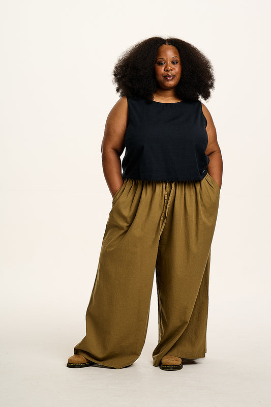 Aster - Cotton & Linen Trousers in Khaki Green