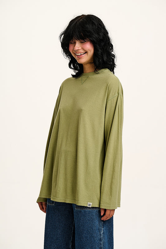 Murat - Long Sleeve Lightweight Cotton & Hemp T-Shirt in Sage Green