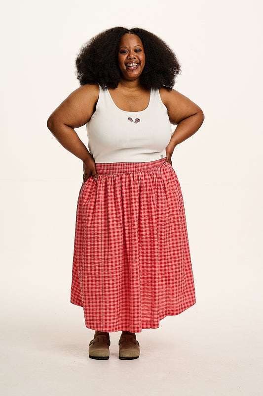 Sofiya - Cotton Seersucker Skirt in Pink & Red Gingham