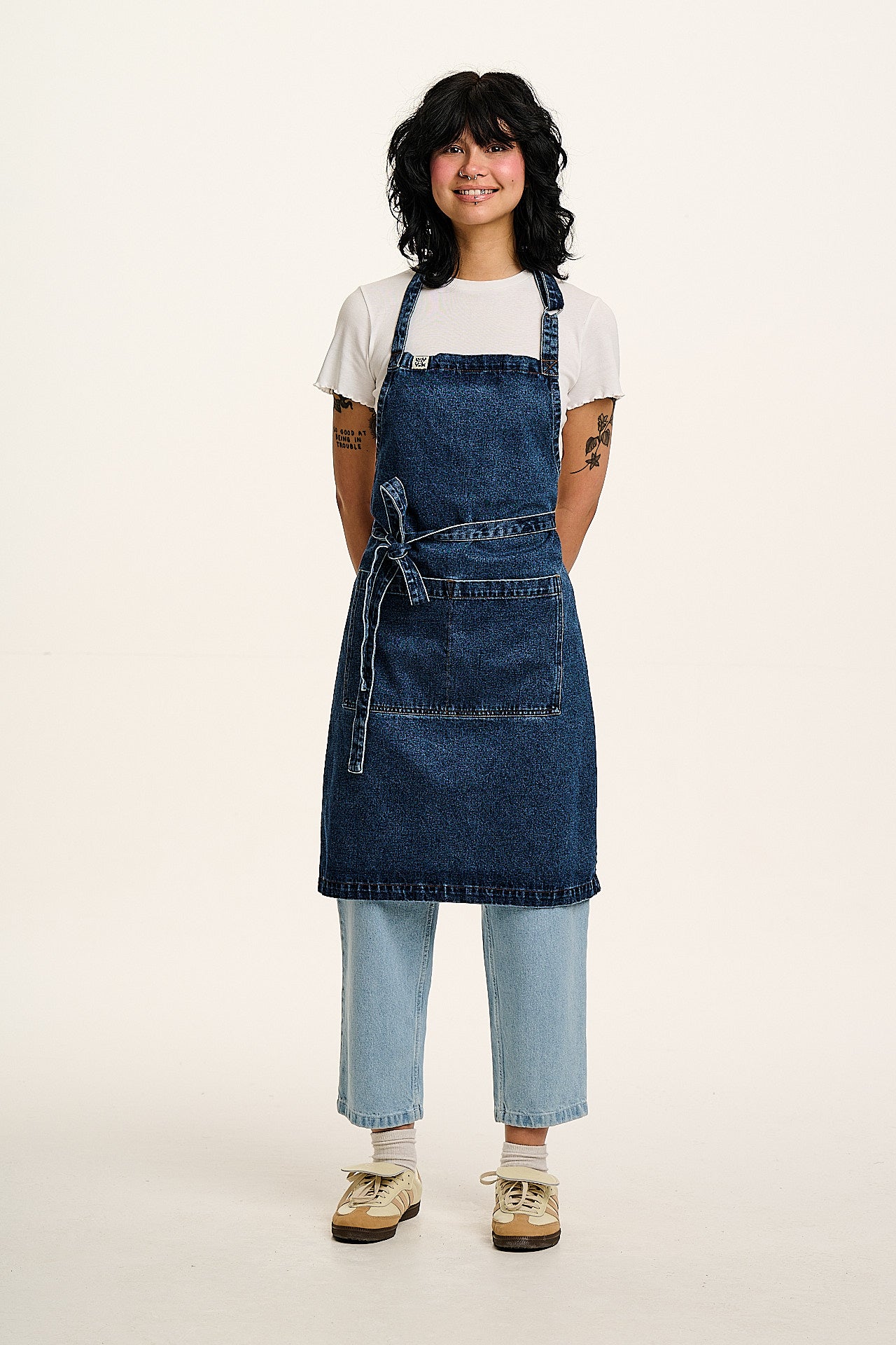 Amaia - Heavyweight Denim Apron in Mid Wash Blue