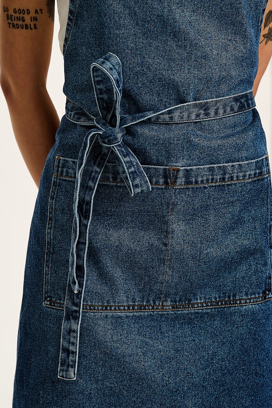 Amaia - Heavyweight Denim Apron in Mid Wash Blue