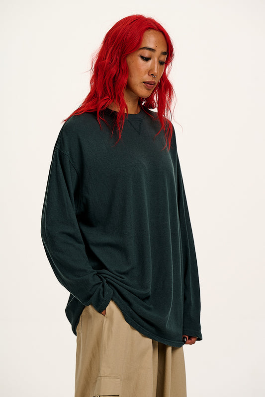 Murat - Long Sleeve Lightweight Cotton & Hemp T-Shirt in Midnight Black