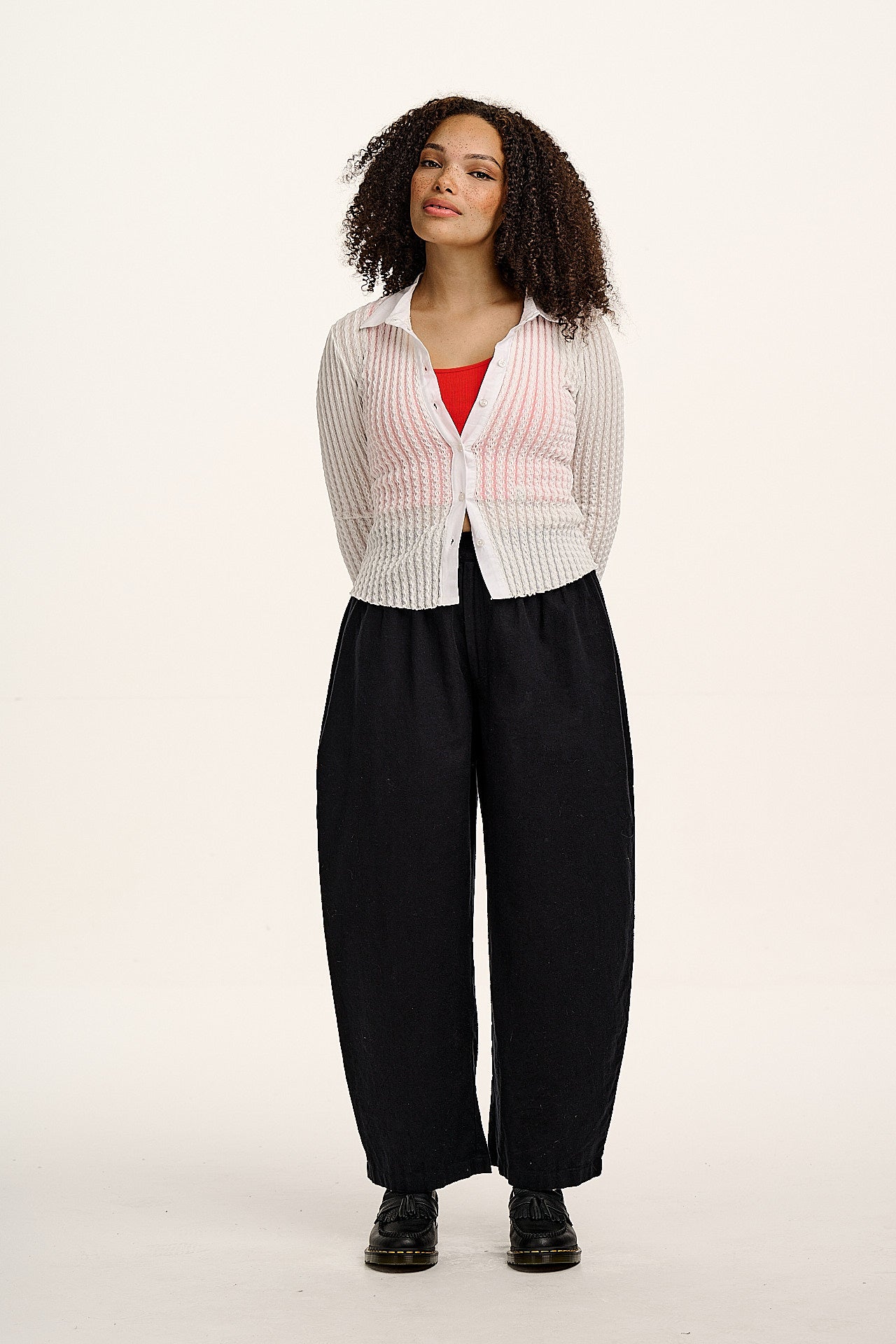 Beau - Barrel Leg Brushed Cotton Trousers in Black