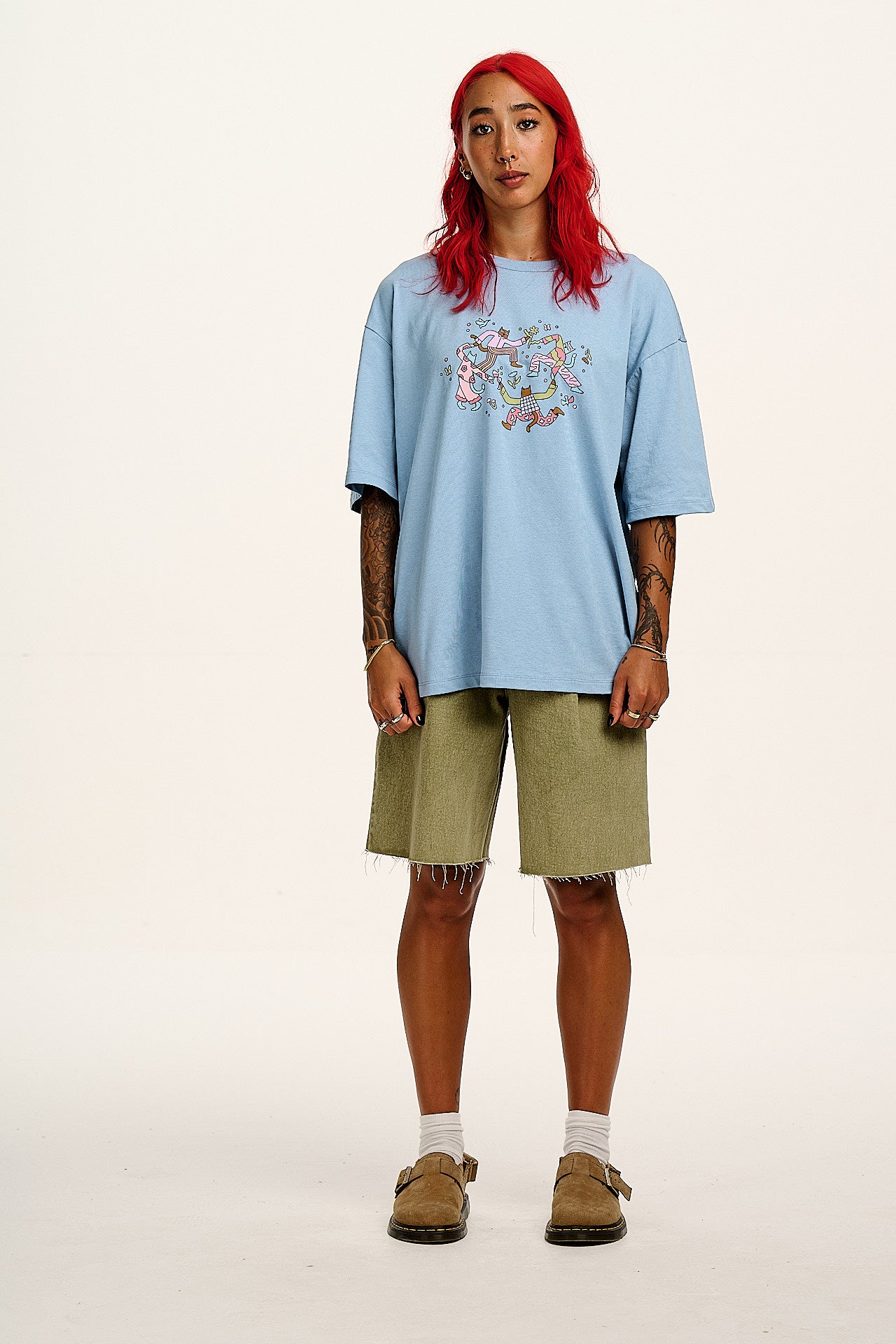 Benny - Oversized Cotton T-Shirt in Matisse Cats Print