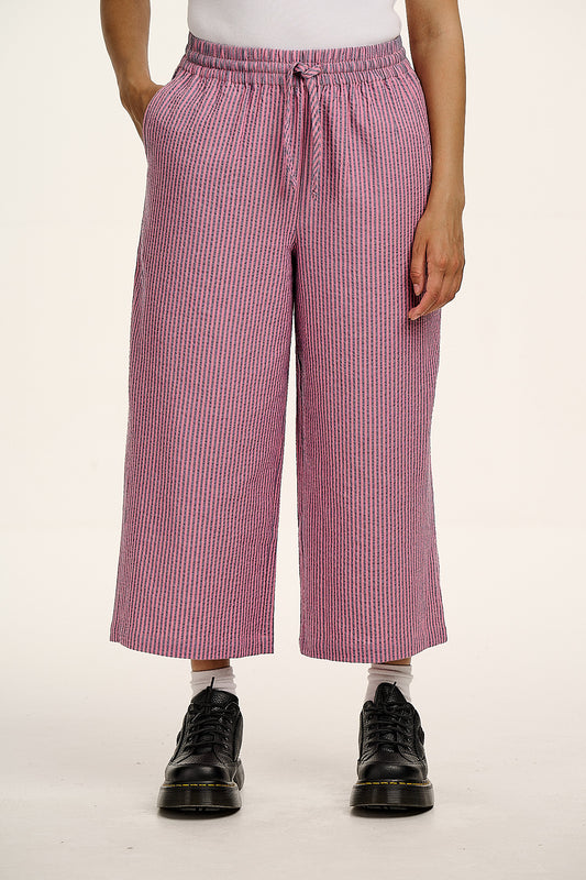 Chuck - Wide Leg Cotton Trousers in Pink & Blue Stripe