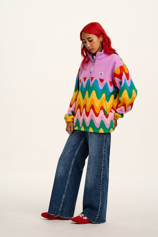 Stevie - Polar Fleece in Wavy Rainbow Print