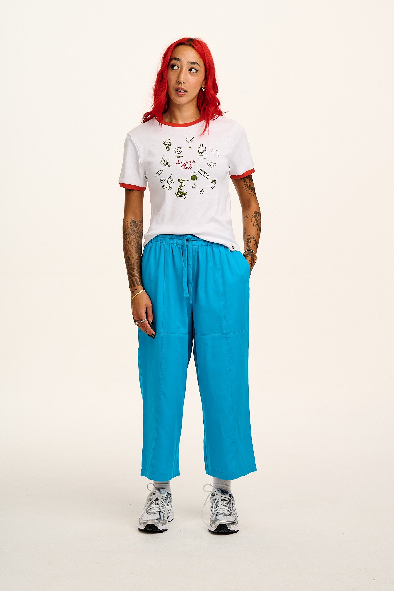 Chuck - Wide Leg Cotton Trousers in Hawaiian Blue