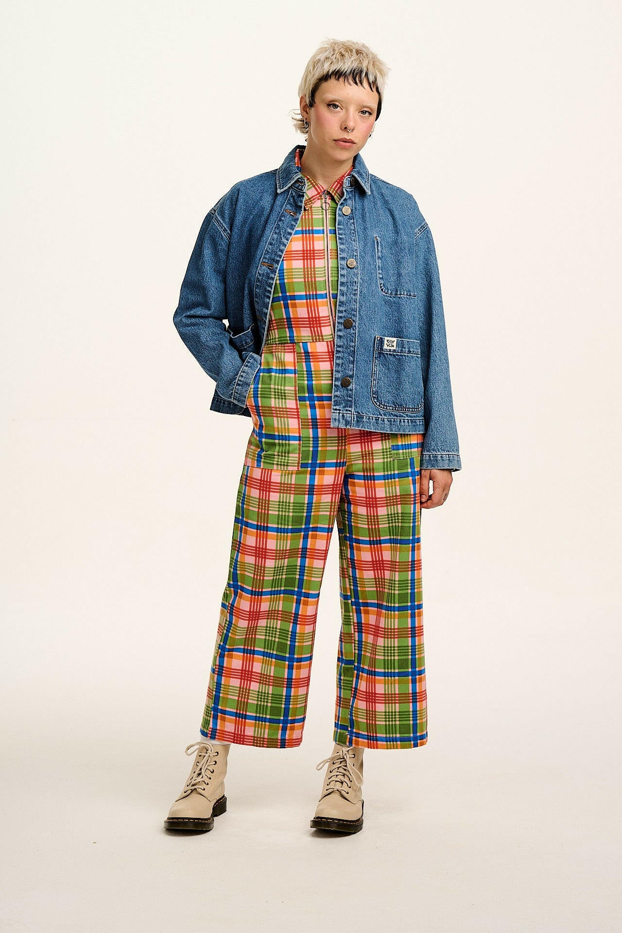 Tavira - Cotton Long Sleeve Jumpsuit in Kitchen Check