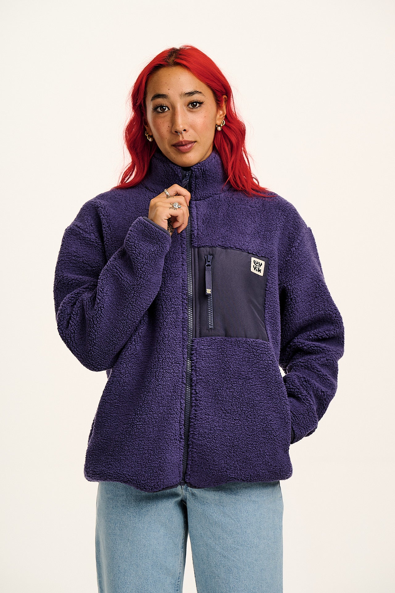 Harper - Borg Fleece Jacket in Blueberry