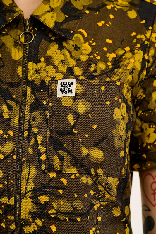 Ragan - Cotton Jumpsuit in Green Blossom Print