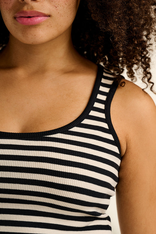 Romy - Ribbed Vest in Black & White Stripe